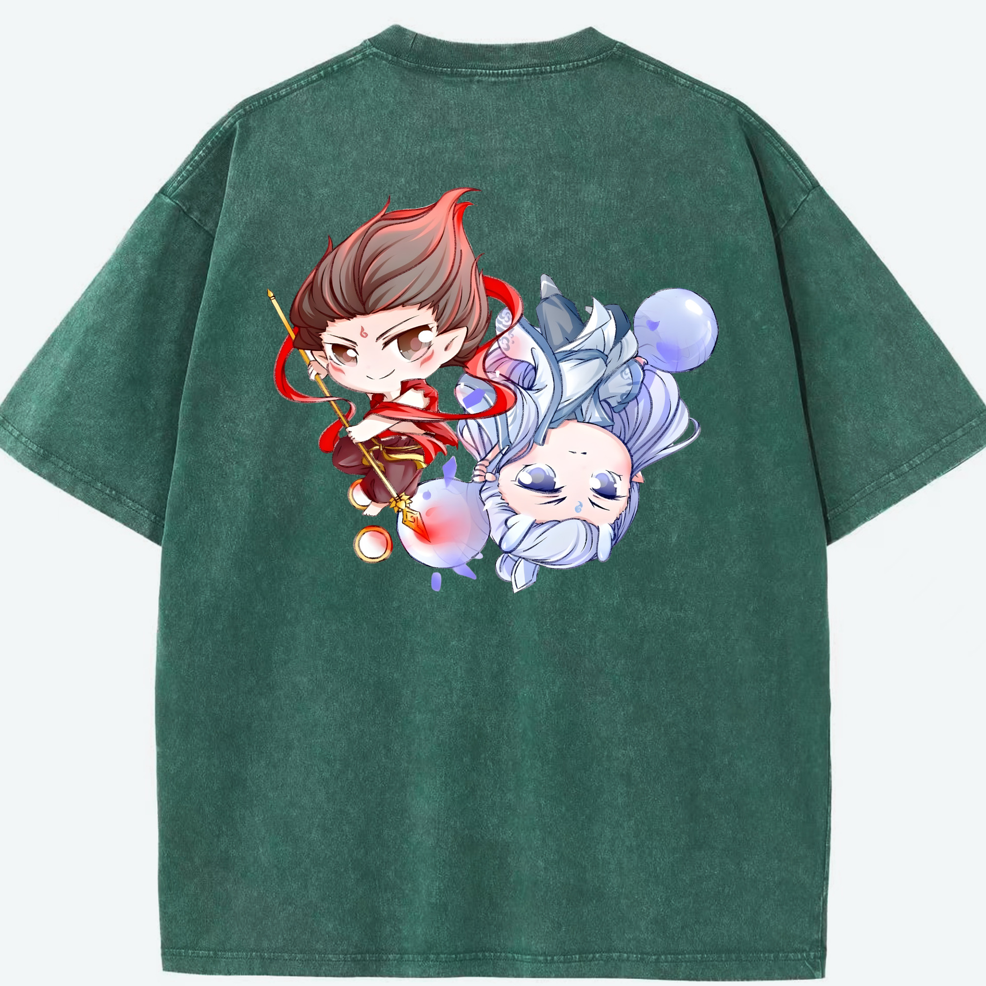 （画像用） Ne Zha 2 ナタ 魔童の大暴れ 綿100% ヴィンテージ風 半袖Tシャツ（背面プリント）